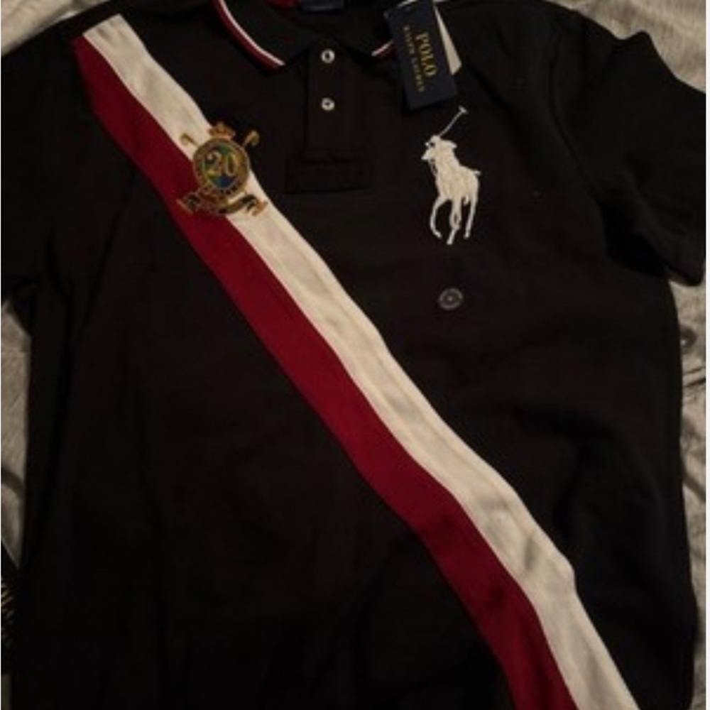 Polo Ralph Lauren Black Polo Shirt with Red and White Stripe